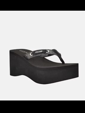GUESS Black Platform Wedge Flip Flop Size 9